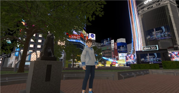 バーチャル渋谷内「ハチ公前」にて筆者スクリーンショット