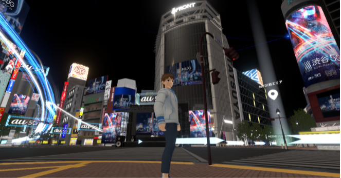 バーチャル渋谷内「スクランブル交差点」にて筆者スクリーンショット