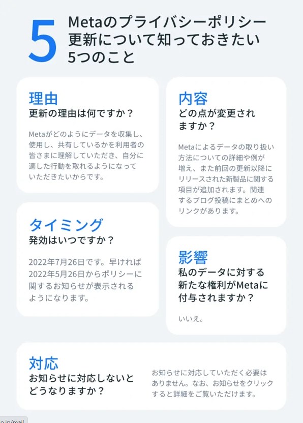 Metaのプライバシーポリシーに関するアップデート／Meta公式ホームページ