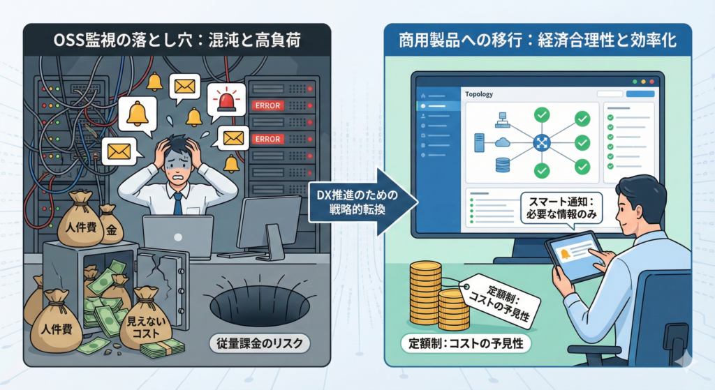知らないと損するOSS監視の落とし穴。商用製品への移行で経済合理性が高まる