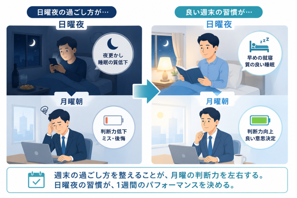 月曜朝のパフォーマンスは日曜夜に決まる｜週末の過ごし方の経営学