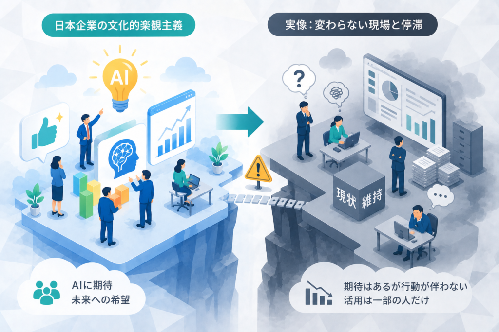 日本の文化的楽観主義と実装の停滞