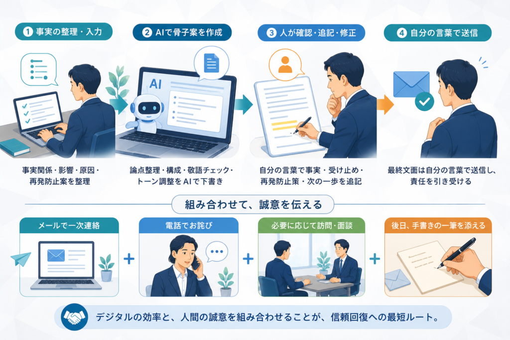 謝罪を伝えるためのハイブリッド運用