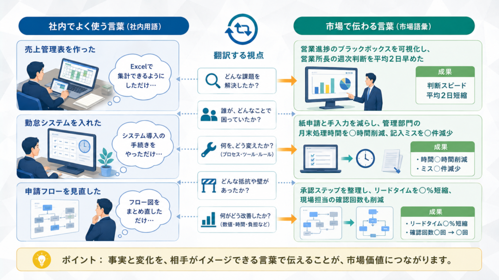 社内用語を「市場で伝わる言葉」に翻訳する具体例