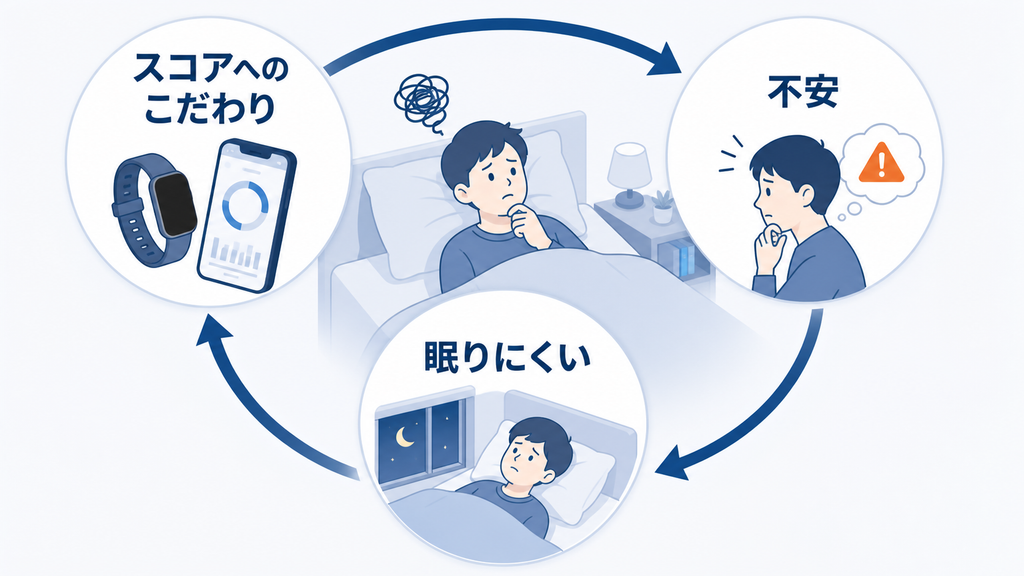 睡眠スコアへのこだわりが不安と眠りにくさを招き、再びスコアを気にする悪循環