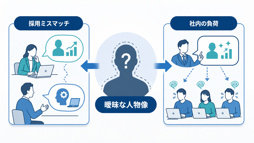 1つに定まらないDX人材像が、採用ミスマッチと既存社員への負荷につながる関係