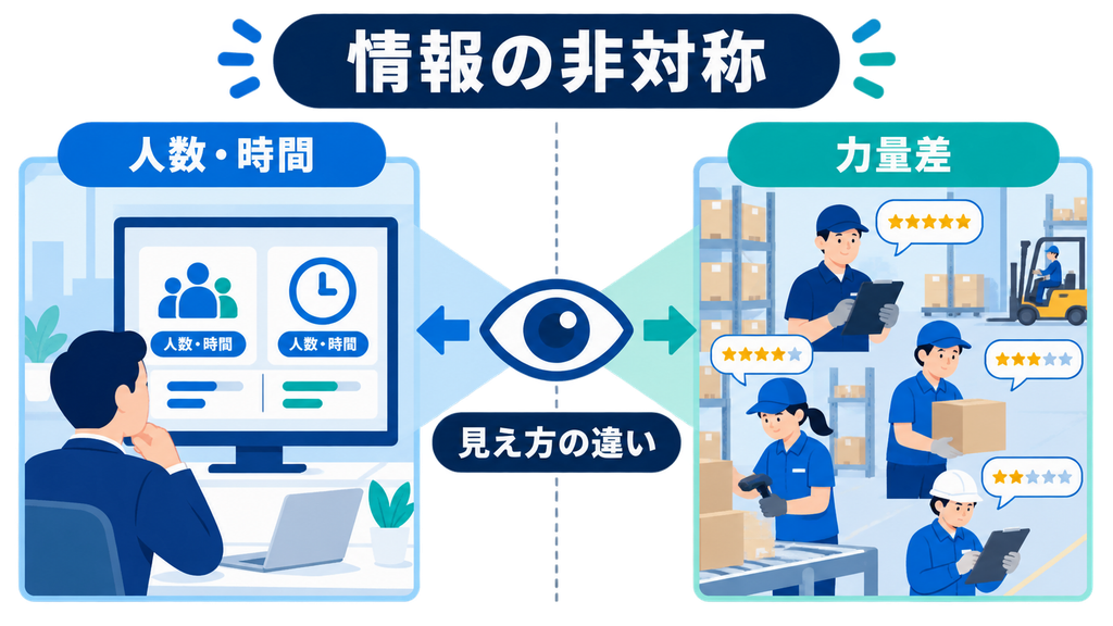 人数と時間を見る管理者と、作業者の力量差を知る現場との情報の非対称