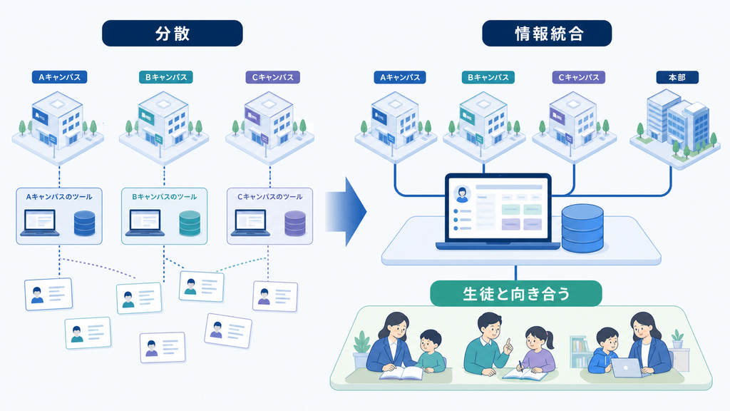 校舎ごとに分散した生徒情報を統合し、現場が生徒と向き合う時間を確保する変化