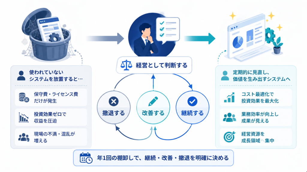 「撤退」も経営判断:塩漬けシステムを放置しない