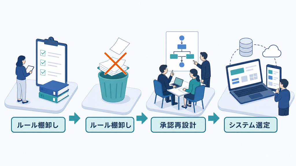 業務ルールを棚卸しして承認を再設計した後に、必要なシステムを選ぶ順序