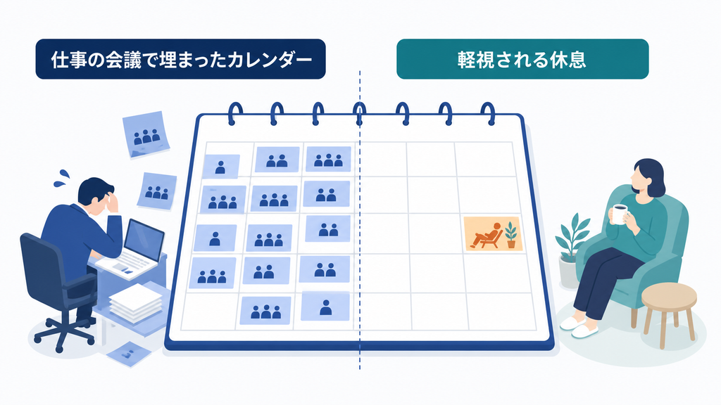 仕事の予定が先にカレンダーを埋め、休息や運動の時間が後回しになる状態