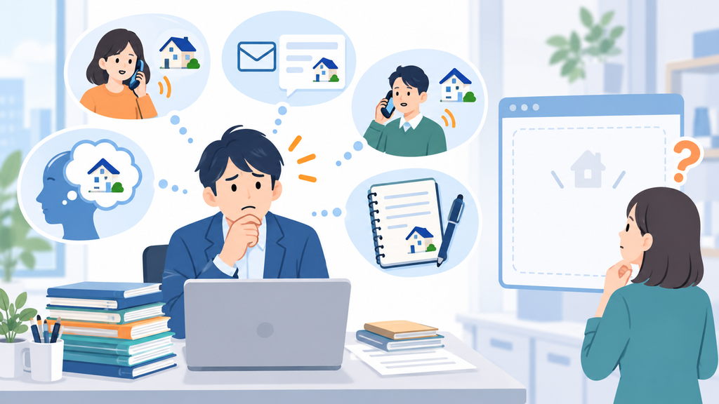 担当者個人に分散した連絡履歴のため、別の社員が対応経緯を確認できない賃貸管理のイメージ