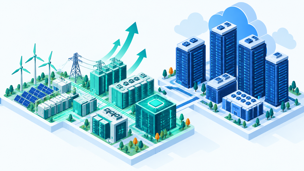 電力とデータセンターを軸に新興AIクラウドが拡大するイメージ