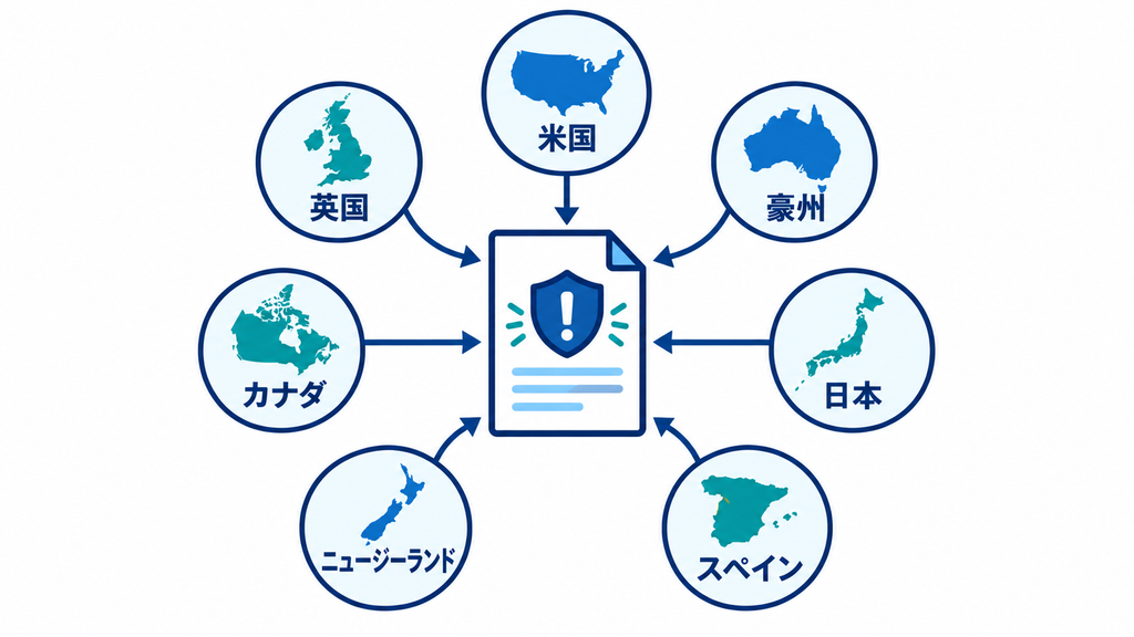 米国や日本など7カ国の機関が共同のサイバーセキュリティ勧告に集まる図